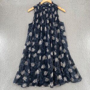 JOIE Dress Women XS Thelen Baltic Blue Floral Mini Swing Trapeze Pleat Ruffle